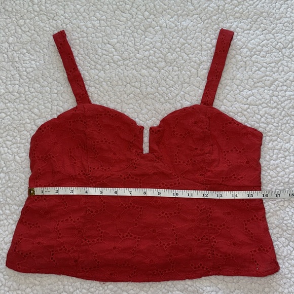 LULUS red eyelet lace cami tank crop top side zipper ruched stretch back XL - Picture 9 of 10